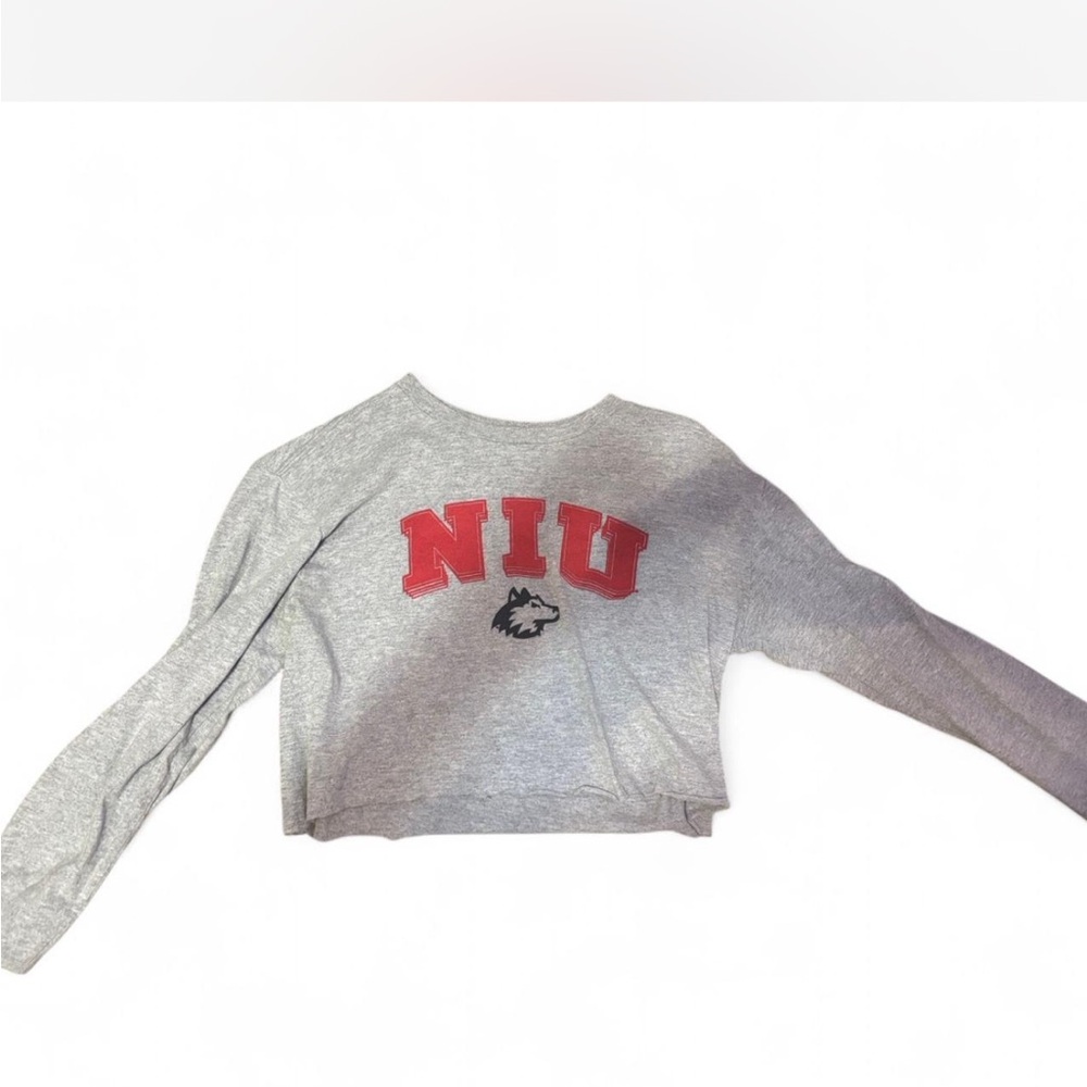 Champion Gray Long Sleeve Tee with Red NIU Logo